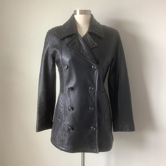 Hugo Buscati Collection Double Breasted Leather Military Style Peacoat Jacket - Picture 12 of 15